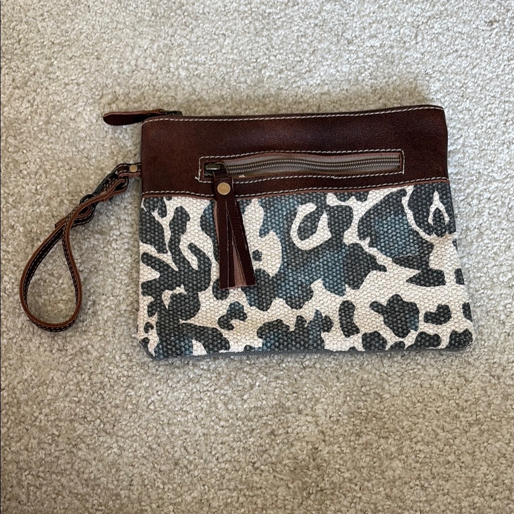 Myra Bag Brown and Gray Patterned Clutch